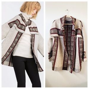 ZARA Tribal Oversized Knit Sweater Coat Size Small